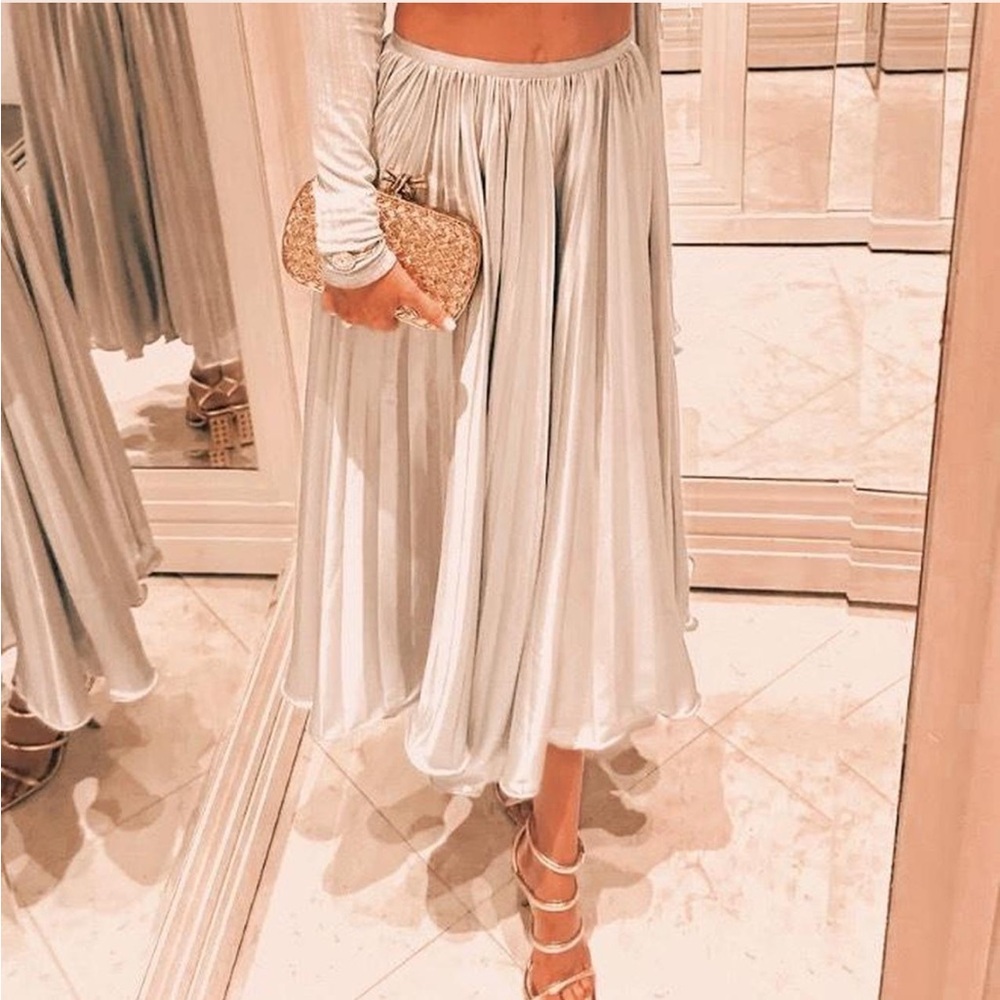 Reformation Cream Pleated Midi Skirt